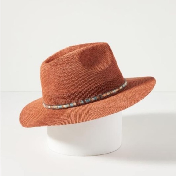 Anthropologie Cali Trimmed Rancher Wide Brimmed Hat Dark Orange